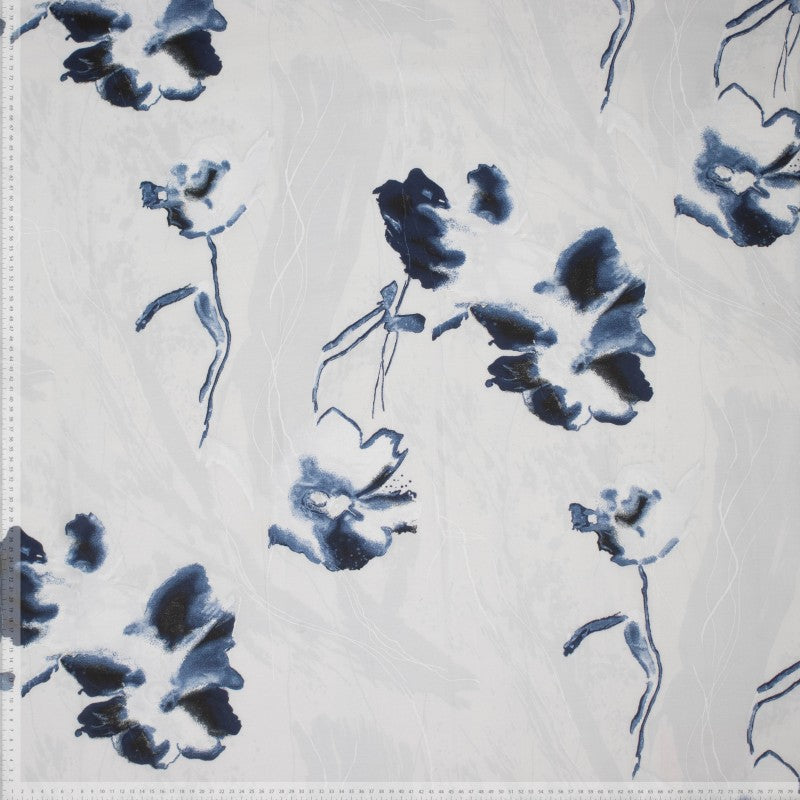 Viscose silk blue abstract flowers