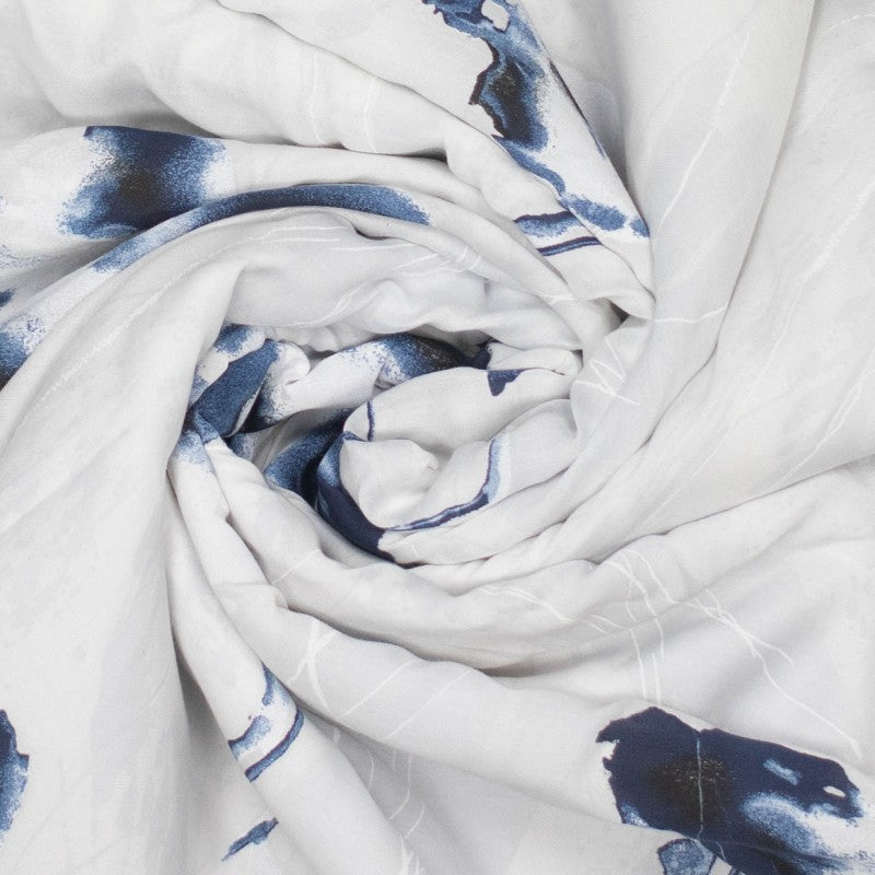 Viscose silk blue abstract flowers