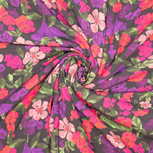 Ecovero viscose pink and purple flowers