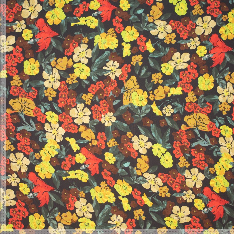 Ecovero viscose red and yellow flowers