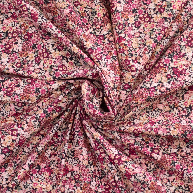 Stretch Cotton with Pink Ditsy Flower Print