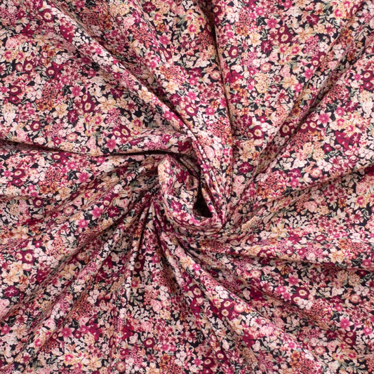 Stretch Cotton with Pink Ditsy Flower Print